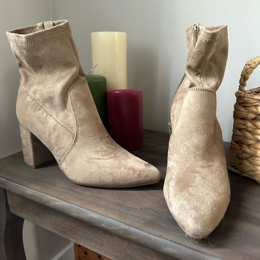 Old Navy Taupe Suede Pointed Toe Ankle Boots